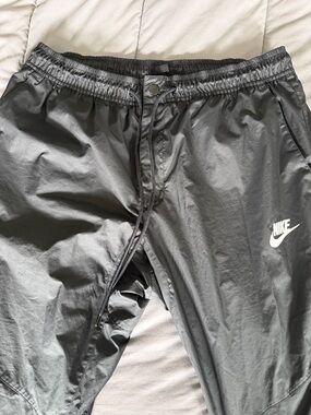 Rare 2017 Nike Black Windbreaker Track Pants with White Swoosh
